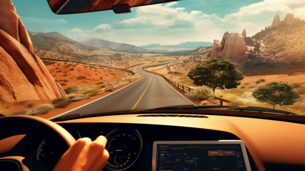 Linda paisagem vista do painel de um carro